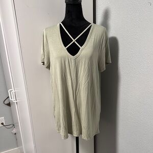 Stylish V-Neck Crisscross Tee - Sage